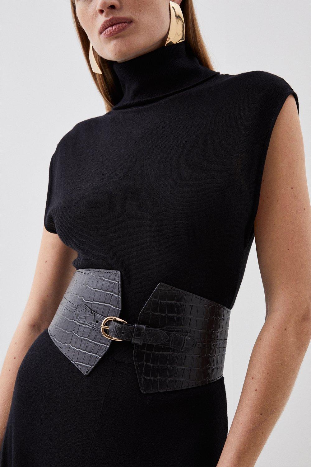 【KAREN MILLEN】レザーワイドウエストベルト 関税込 Leather And Elastic Wide Waist Belt | Karen Millen